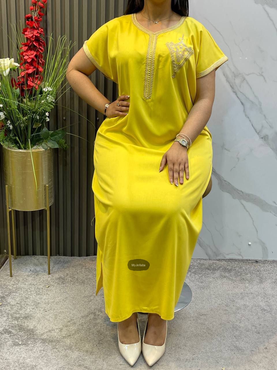 Jellaba Orange Élégante Brodée