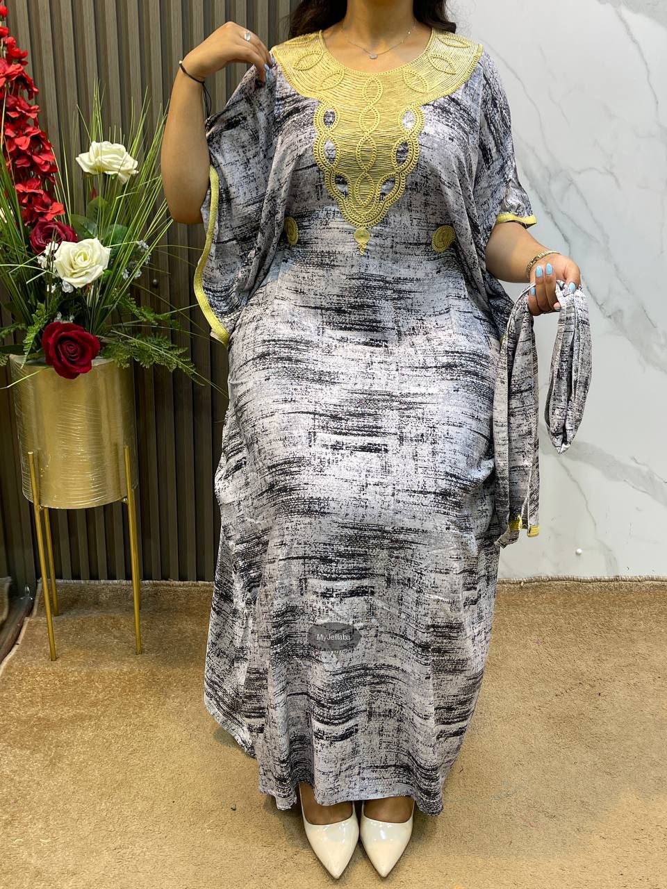 Boubou Imprimé avec Foulard Assorti - 3