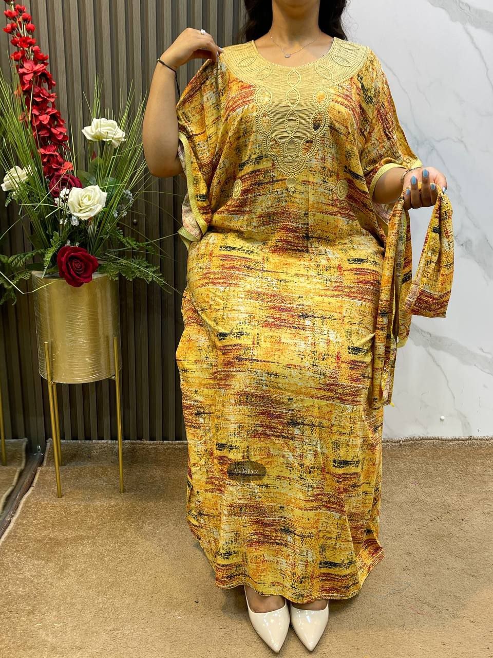 Boubou Imprimé avec Foulard Assorti - 5