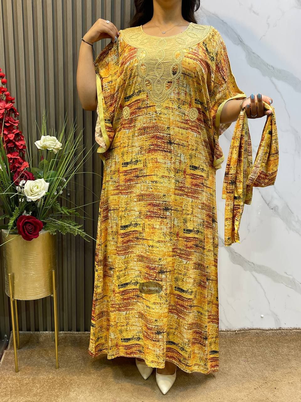 Boubou Imprimé avec Foulard Assorti - 7