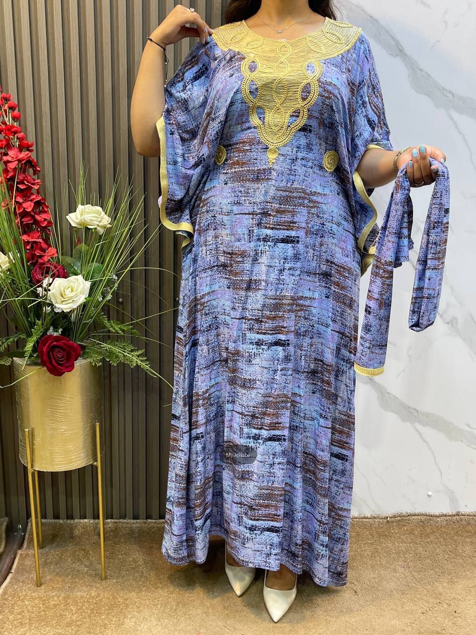 Boubou Imprimé avec Foulard Assorti - 4