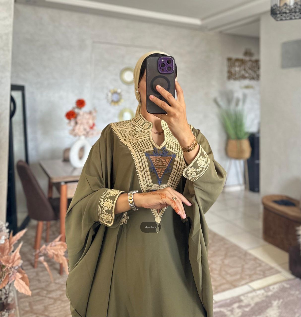 Jellaba Caftan Brodée Vert Olive