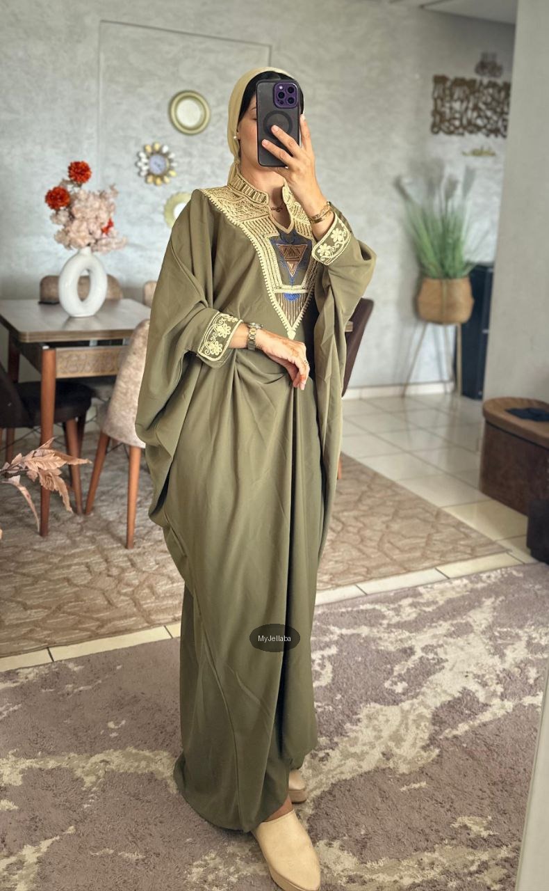 Jellaba Caftan Brodée Vert Olive - 3