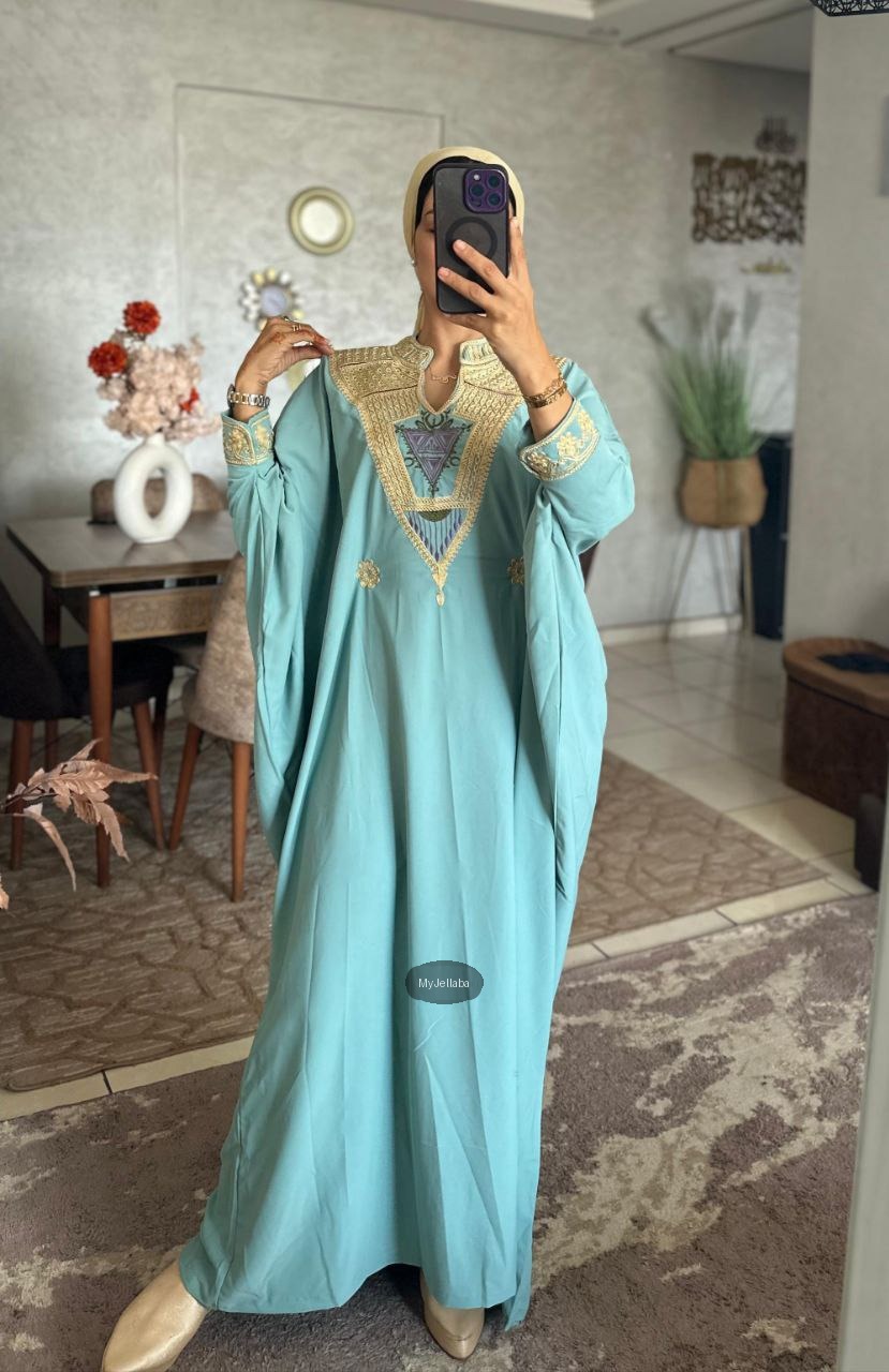 Jellaba Turquoise Broderie Or - 4