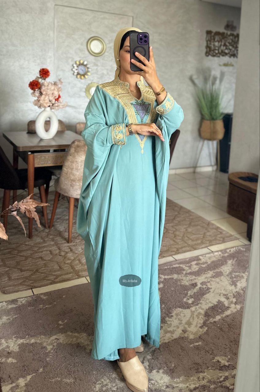Jellaba Turquoise Broderie Or