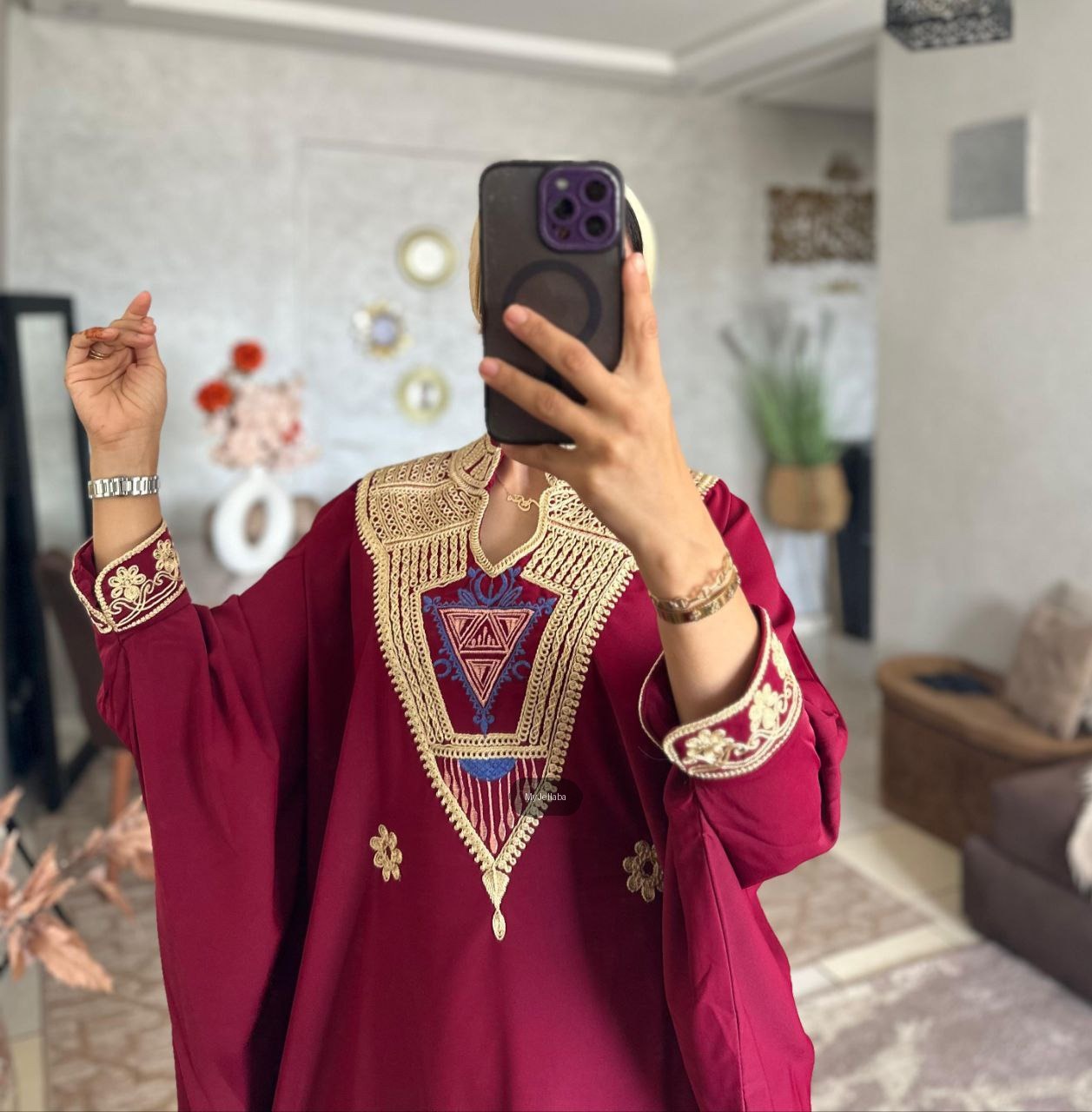 Jellaba Traditionnelle Bordeaux et Or