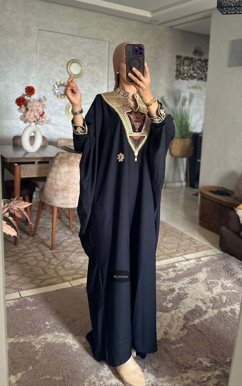 Jellaba Noire Brodée Or