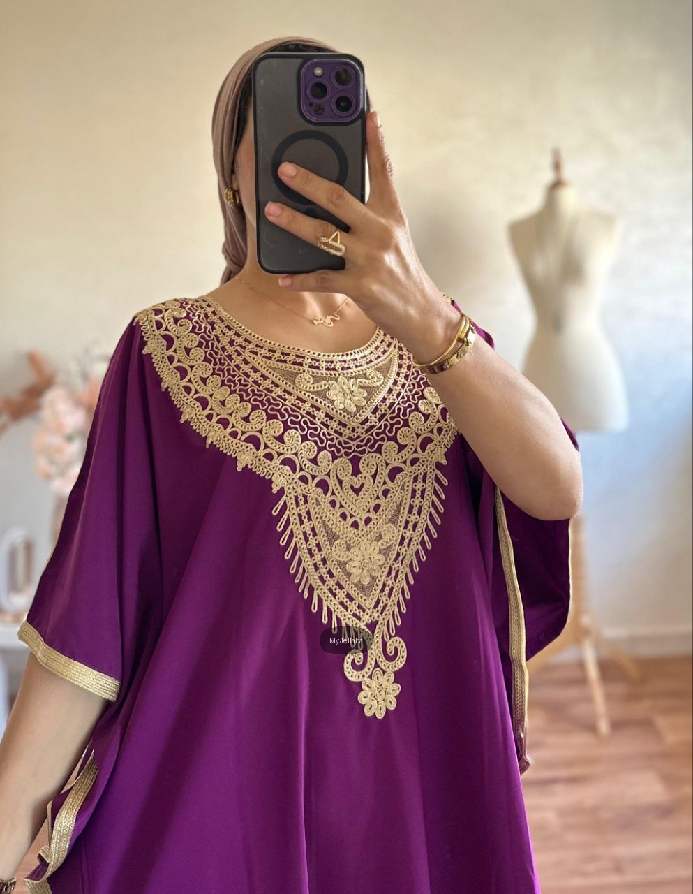 Jellaba Vert Émeraude Brodée Or - 3