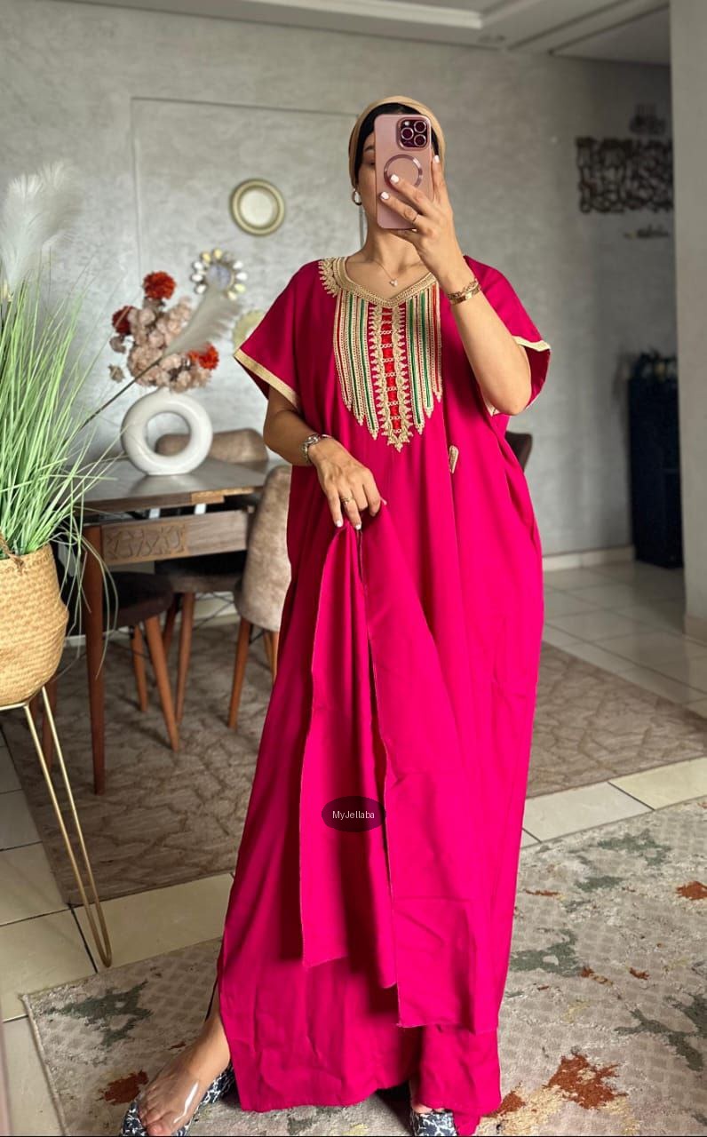Jellaba Moderne Fuchsia Brodée