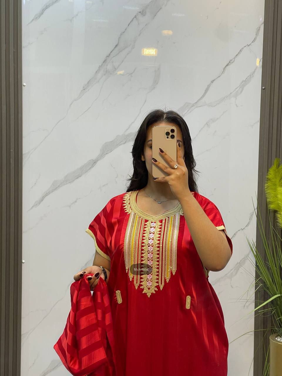 Jellaba Rayée Rouge Élégante - 3