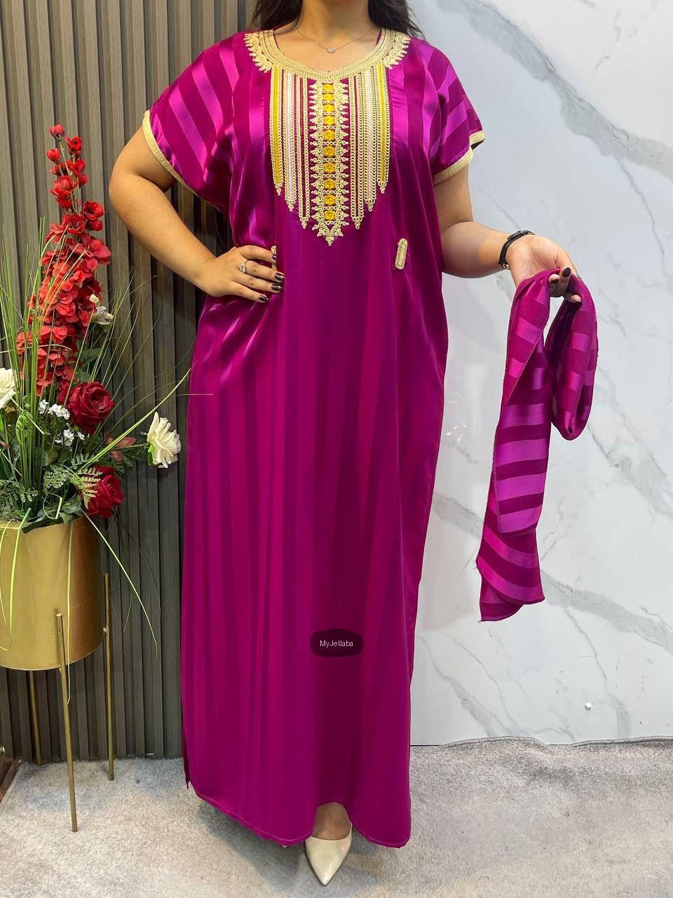 Jellaba Rayée Brodée Luxe