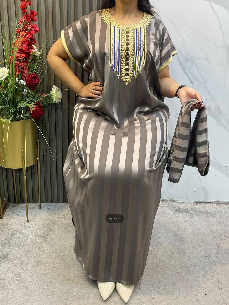 Jellaba Rayée Satinée Brodée