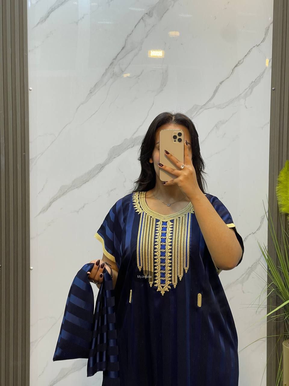 Jellaba Rayée Broderie Dorée - 3