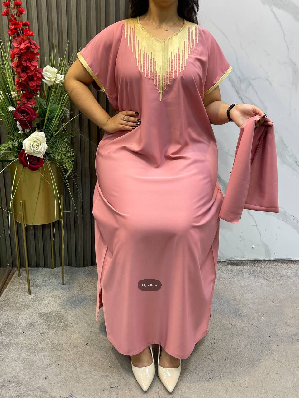 Boubou Élégant Brodée Rose Poudré