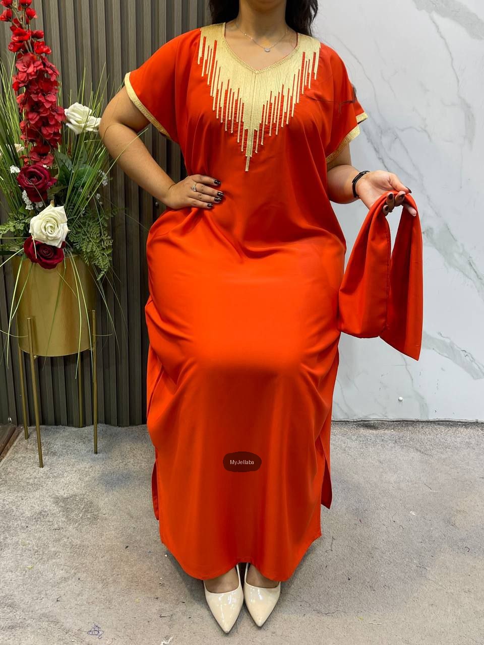 Boubou Élégant Orange et Or