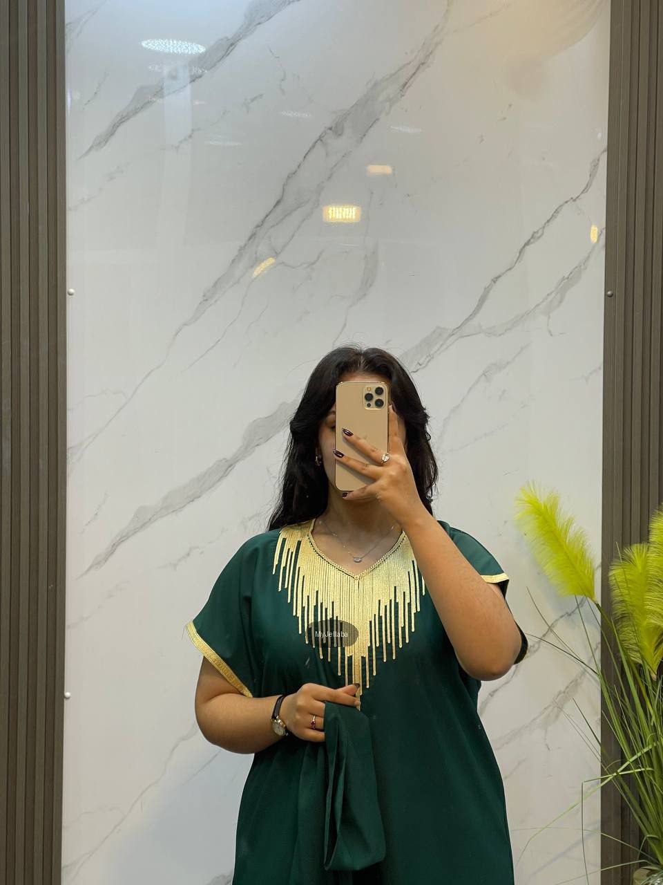 Boubou Elégant Vert Emeraude Brodée Or - 3