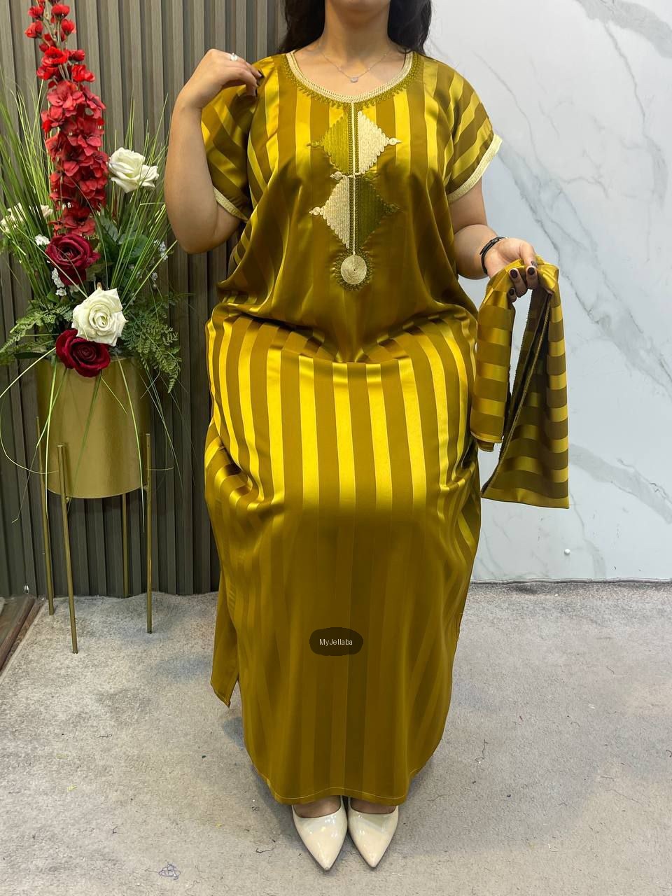 Boubou Rayé Doré Brodée