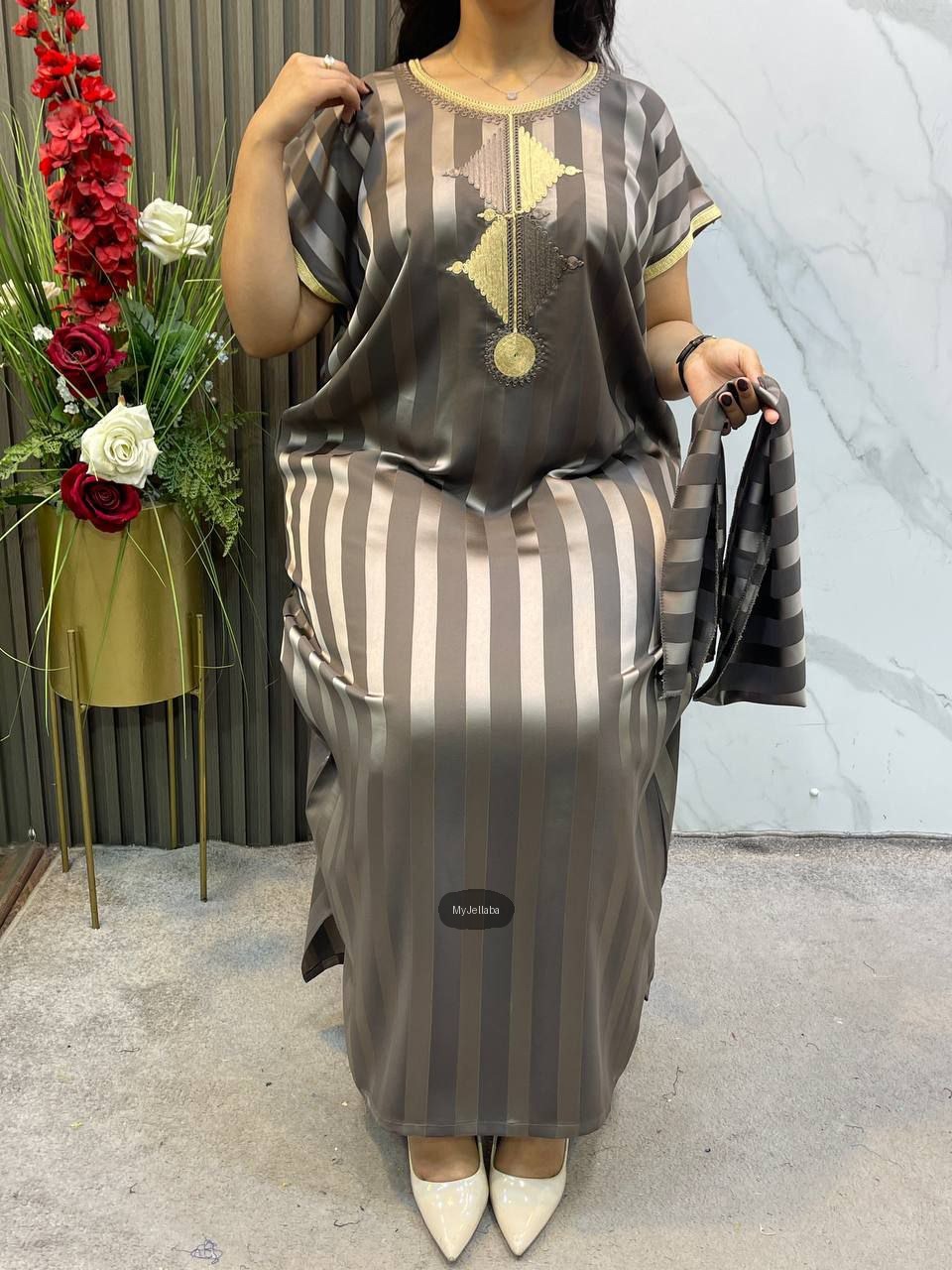 Jellaba Moderne Rayée Brodée