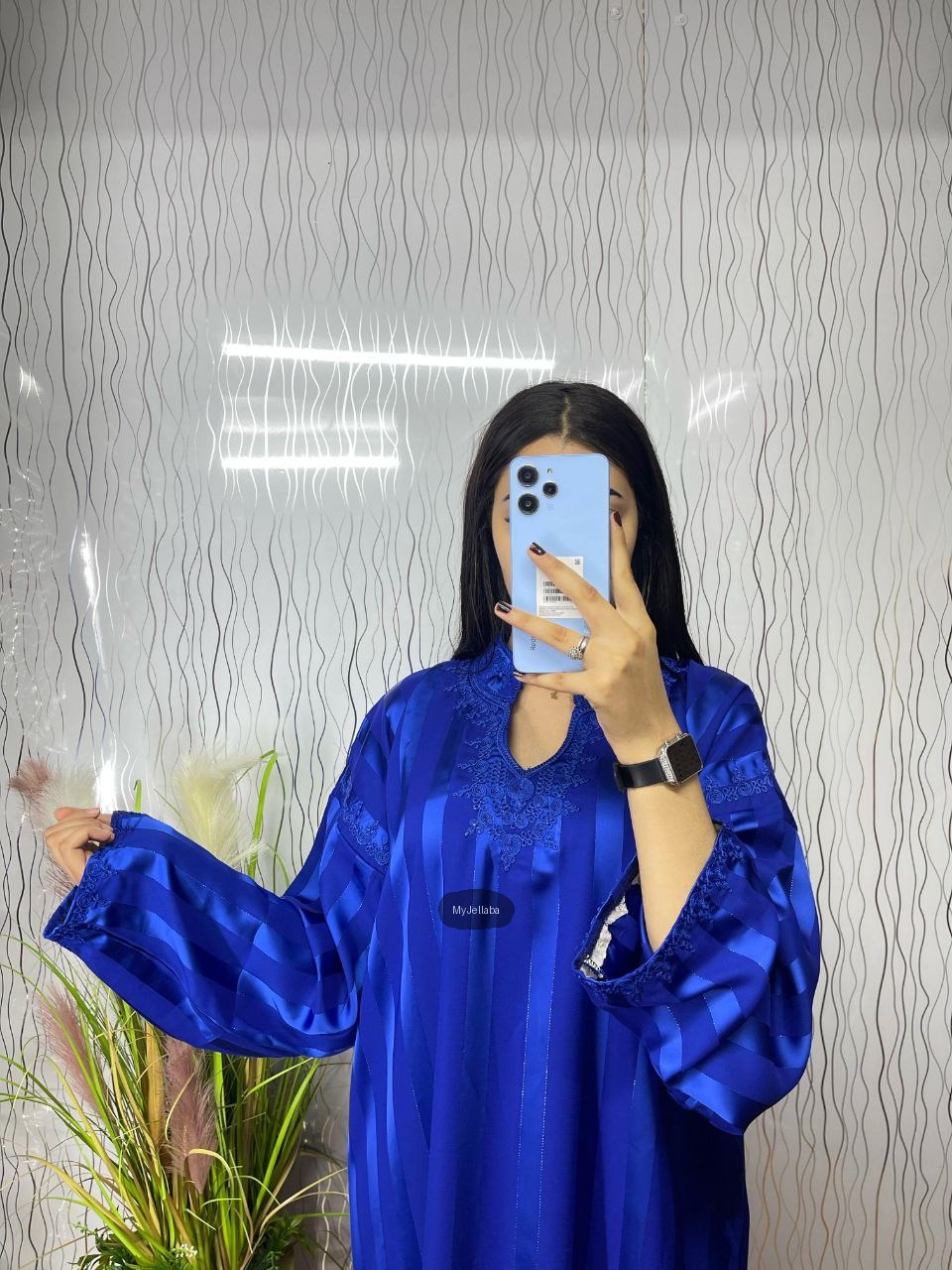 Jellaba Rayée Rose Poudré Brodée - 5