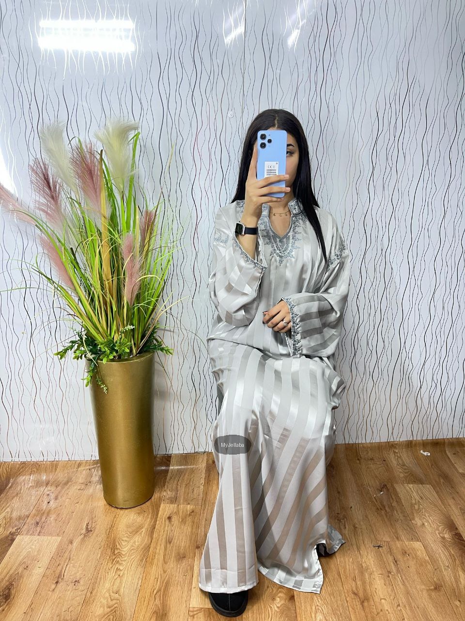 Jellaba Rayée Argentée