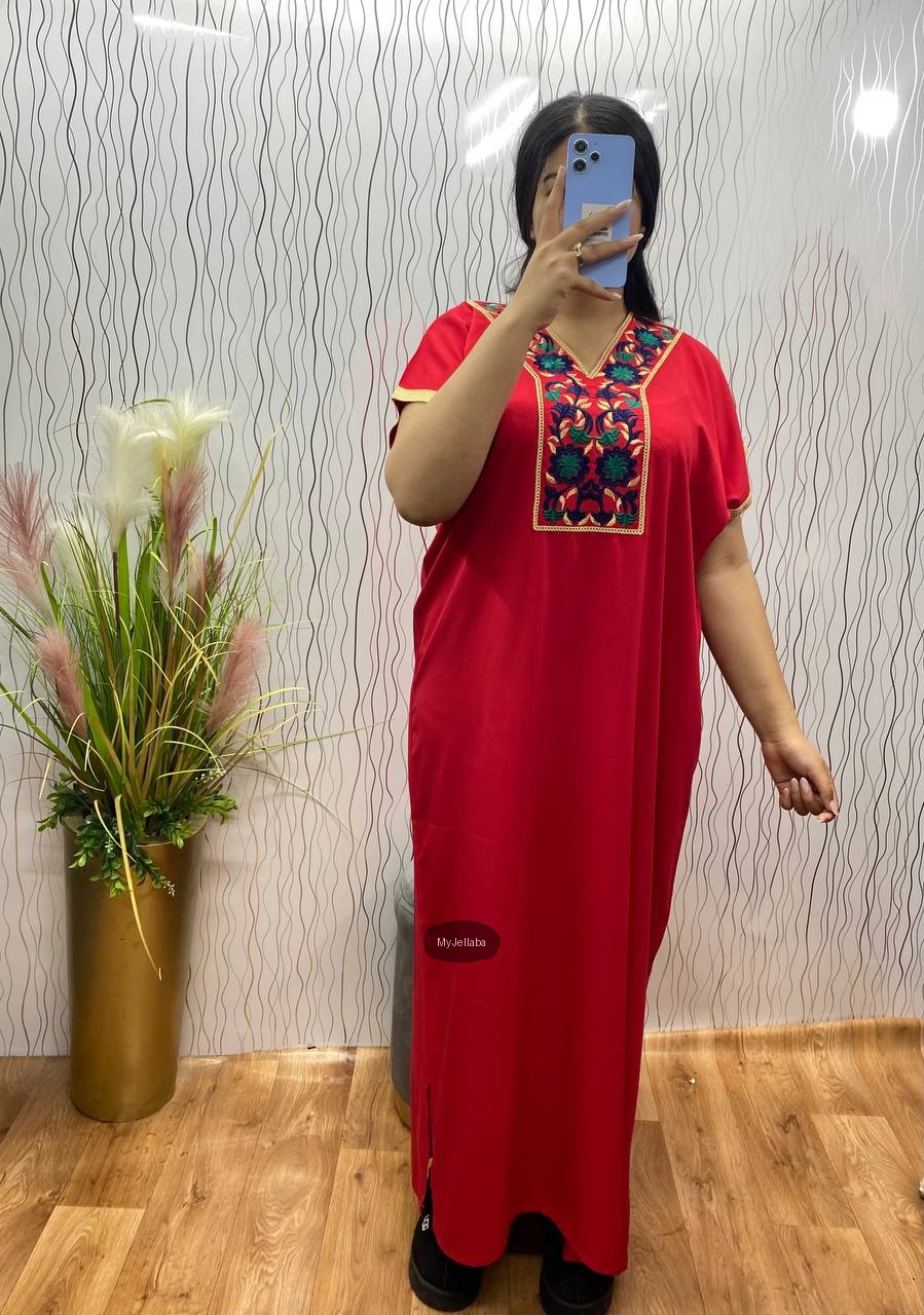 Jellaba Moderne Brodée Rouge - 7