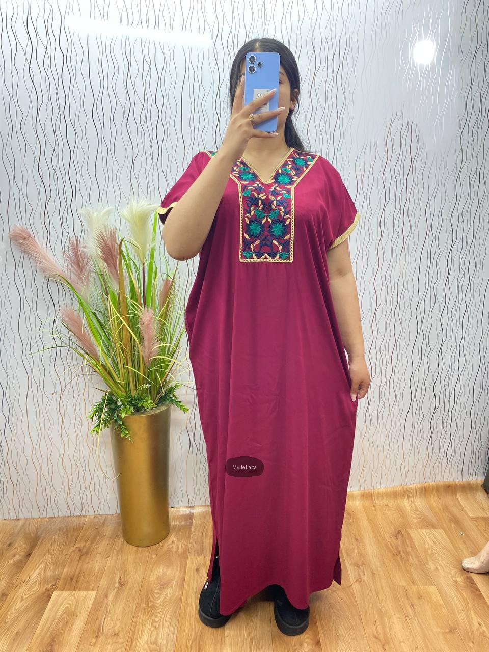 Jellaba Florale Brodée Rose - 5
