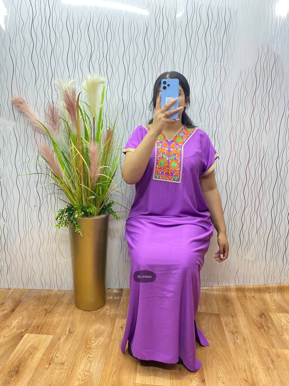 Jellaba Florale Brodée Rose - 4