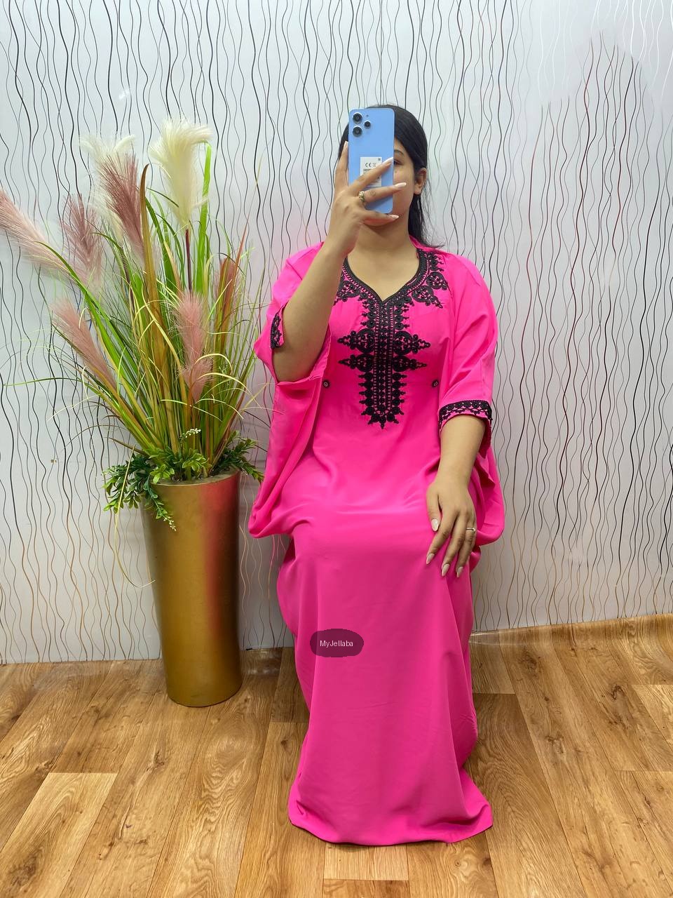 Boubou Brodé Rose Vif - 3