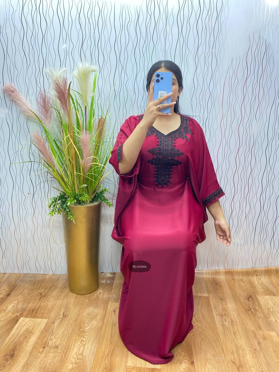 Jellaba Rouge Broderie Noire - 3