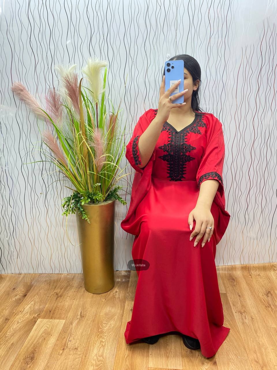 Jellaba Rouge Broderie Noire