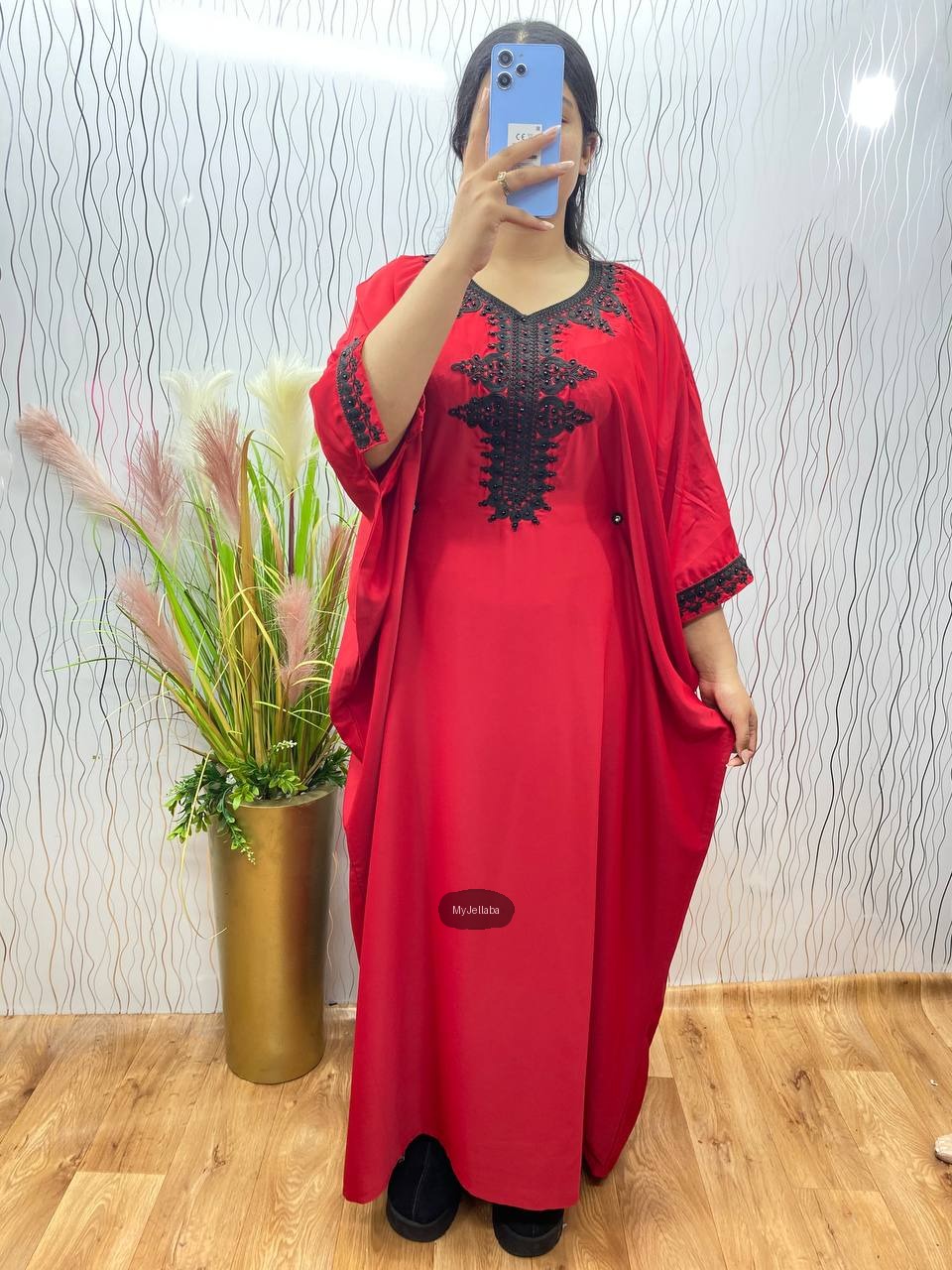 Jellaba Rouge Broderie Noire - 7