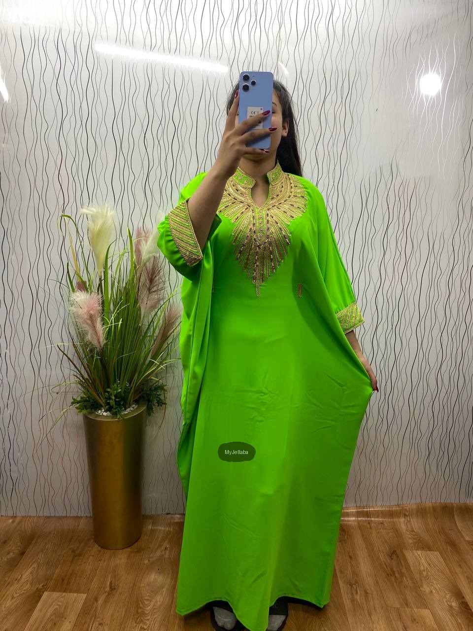 Boubou Élégant Vert Pomme Brodée Or - 7