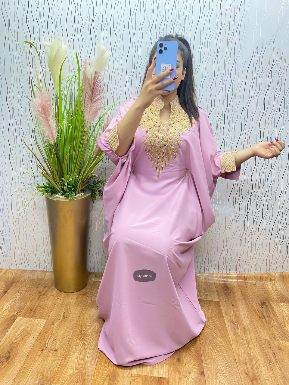 Boubou Élégant Vert Pomme Brodée Or - 3