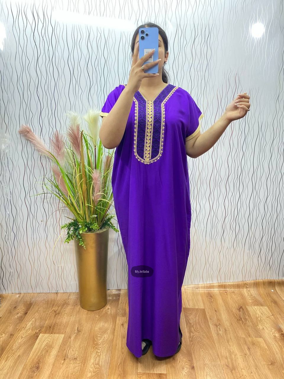 Jellaba Violette Brodée Or - 5