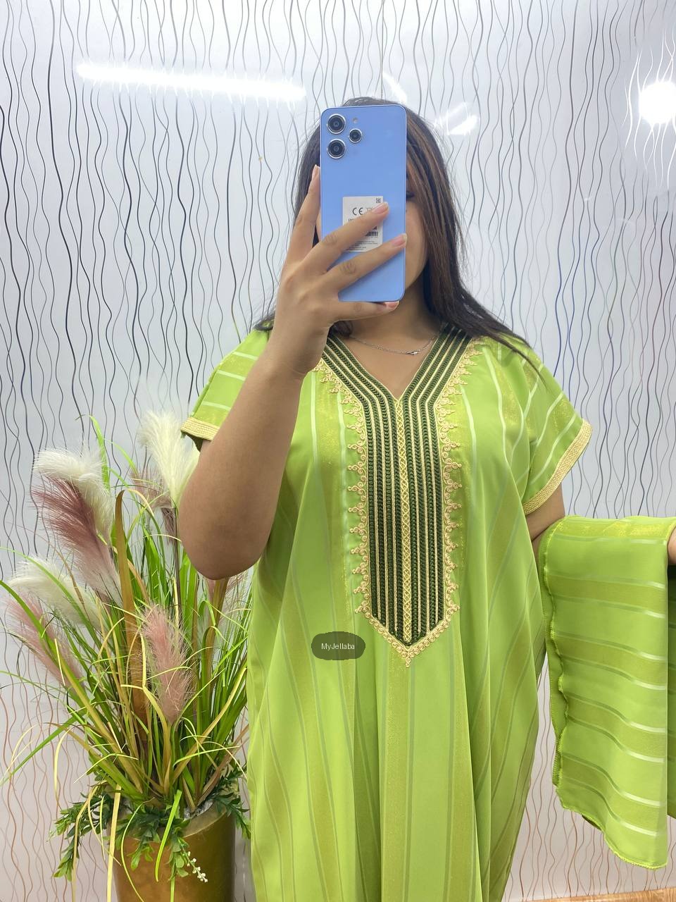 Jellaba Longue Élégante Vert Printanier - 3